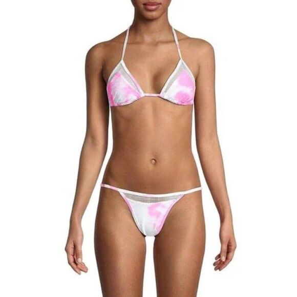 kendall kylie Pink White Tie Dye Triangle Bikini Top Xs - Picture 1 of 6